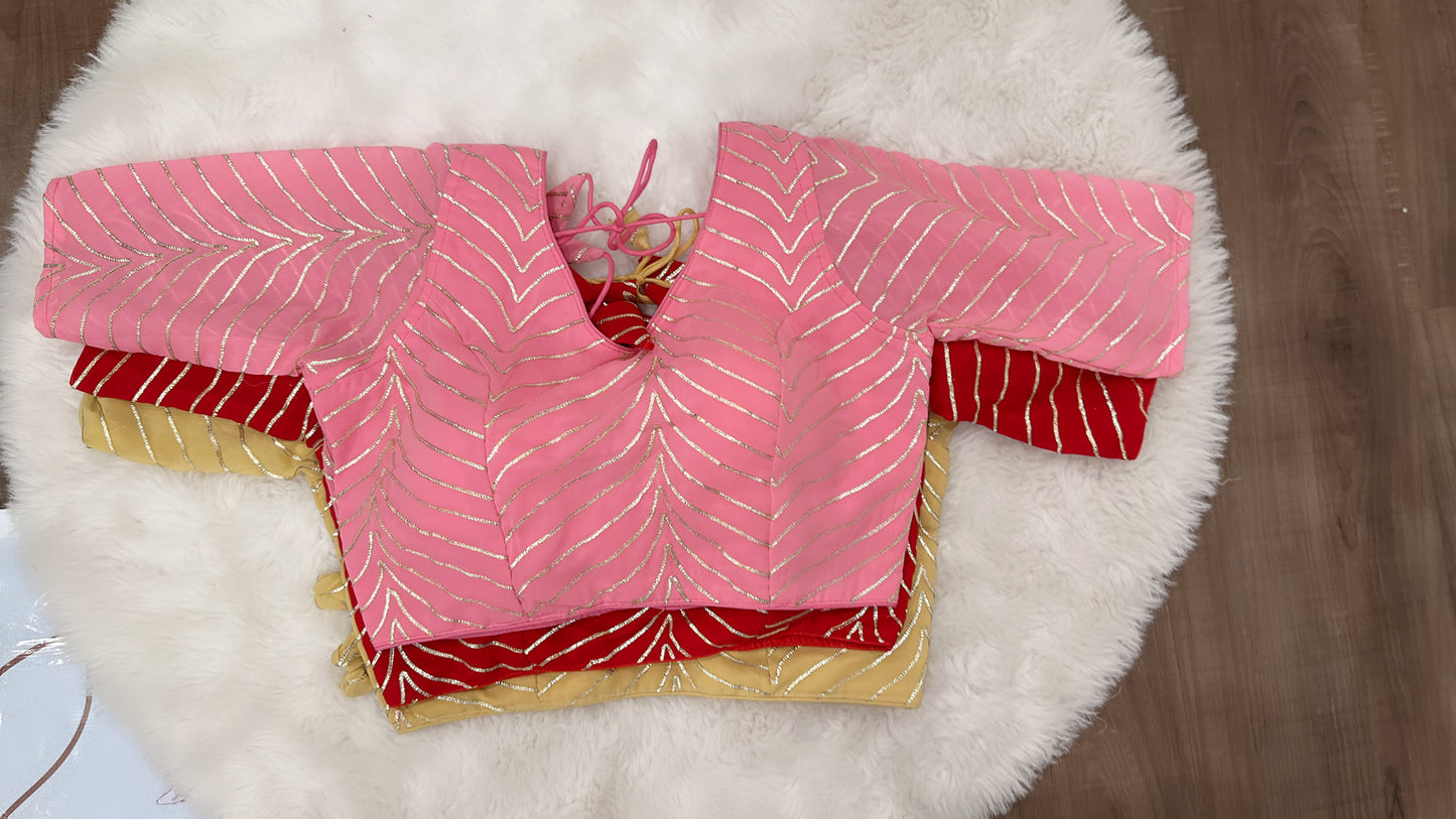 Beautiful croptop/ saree blouses with Gotapatti design. Available in size 38