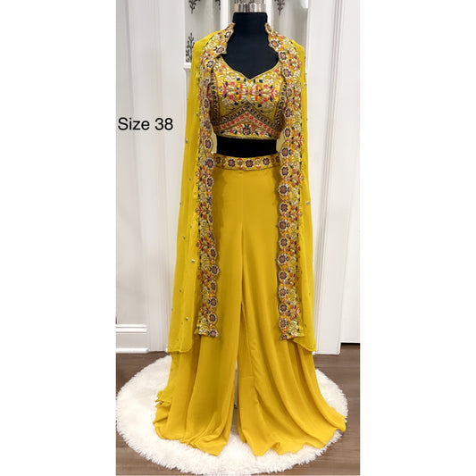 Yellow Haldi Outfit Jacket style croptop palazzo set for teens/adults size 38
