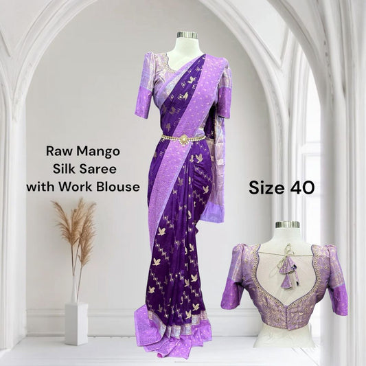 Gorgeous raw mango silk Saree with elegant Maggam work stiched blouse size 40-42 ready to ship wedding reception