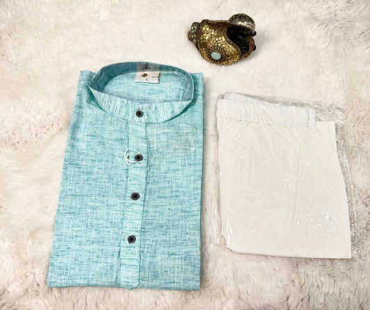 Lovely cotton mens kurta set with white pant. Available in size Medium 38/Large 40/ XXL 44