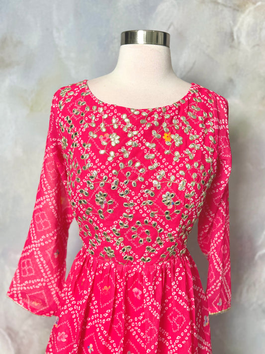 Beautiful pink Bandhini Floor Length Ling gown with Gota Patti work in yoke size 40 ready to ship USA
