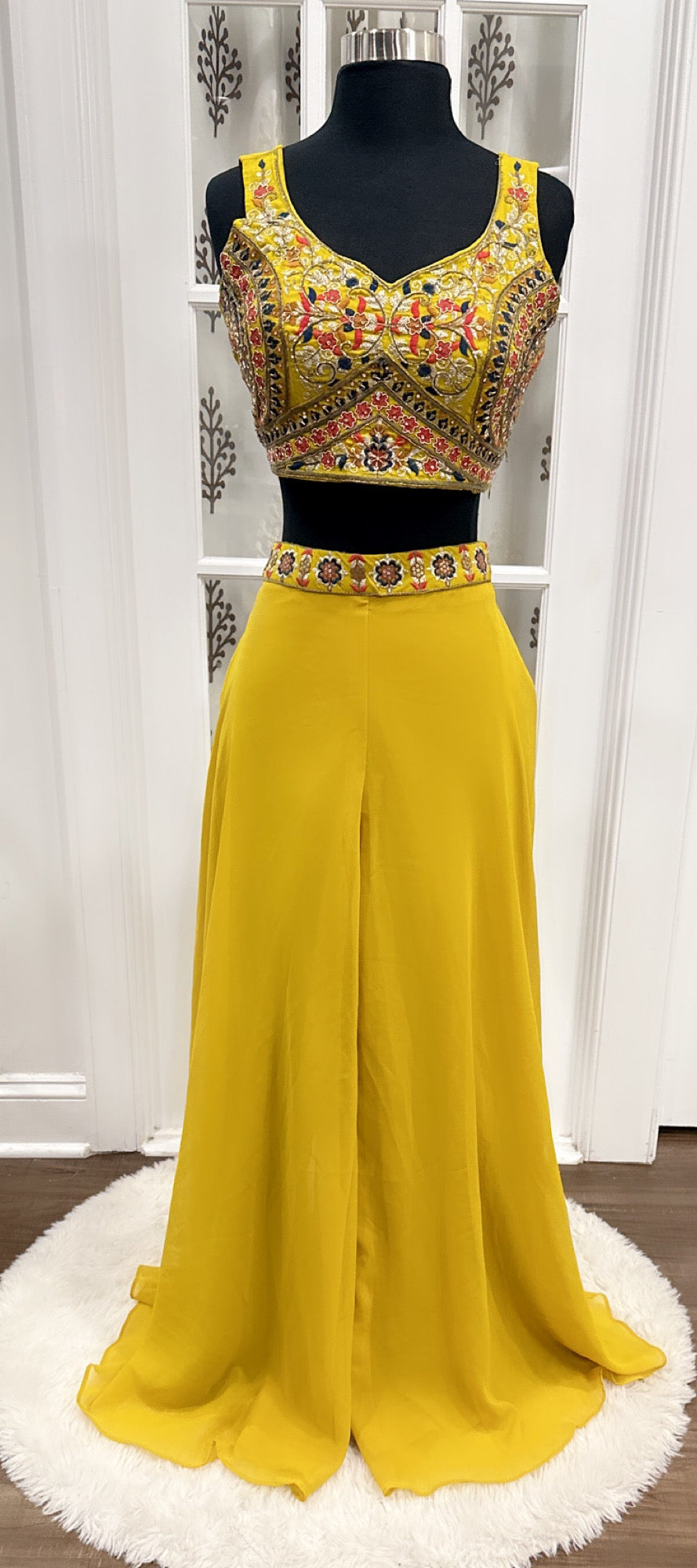 Yellow Haldi Outfit Jacket style croptop palazzo set for teens/adults size 38