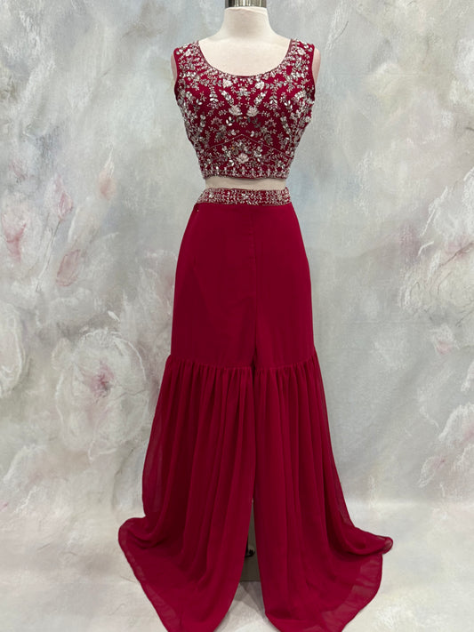 Beautiful party wear Crop top Palazzo set with the jacket. Available size is 36.