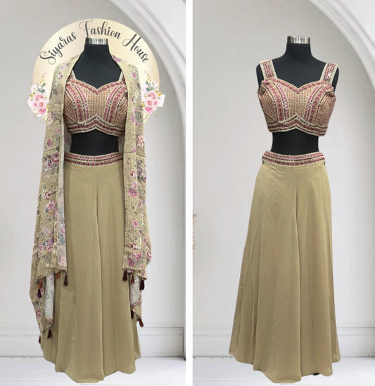 Elegant IndoWestern Croptop Palazzo set mirror work embroidery Partywear outfit size 36/38 ready to ship