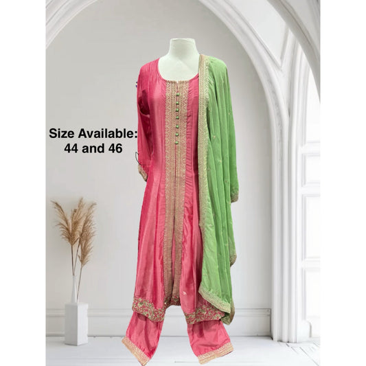 Beautiful Anarkali suit set with small front slit and comes with contrast Dupatta. Available in size 44 and 46