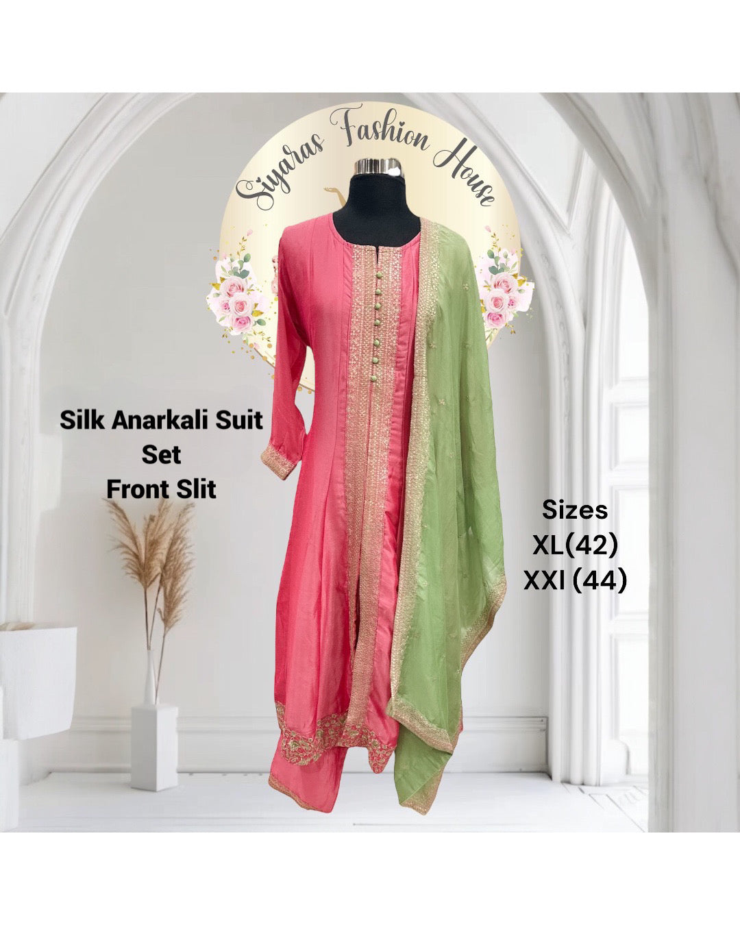 Vibrant Silk Front Slit Anarkali Suit set in due tone in Xl 42 and XXL 44