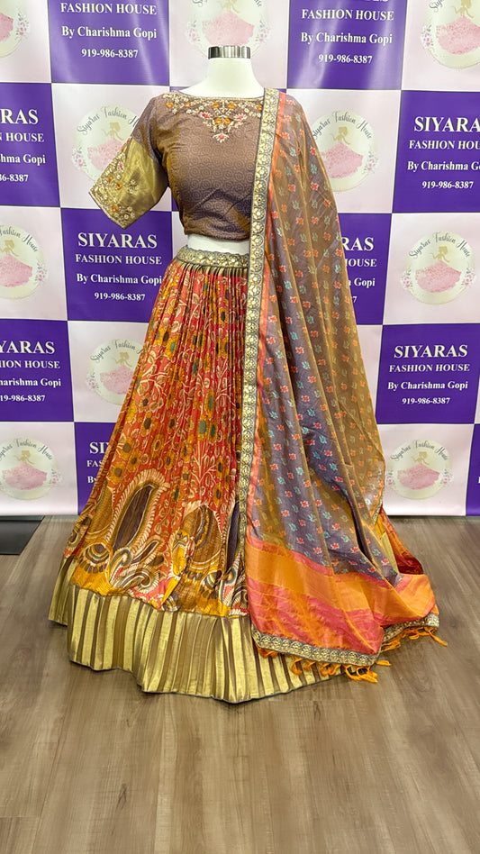 Pure Silk Kalamkari Langa Voni Half Saree with Maggam work blouse for Grand Wedding Wear or Half Saree function, Gift Half Saree size 44