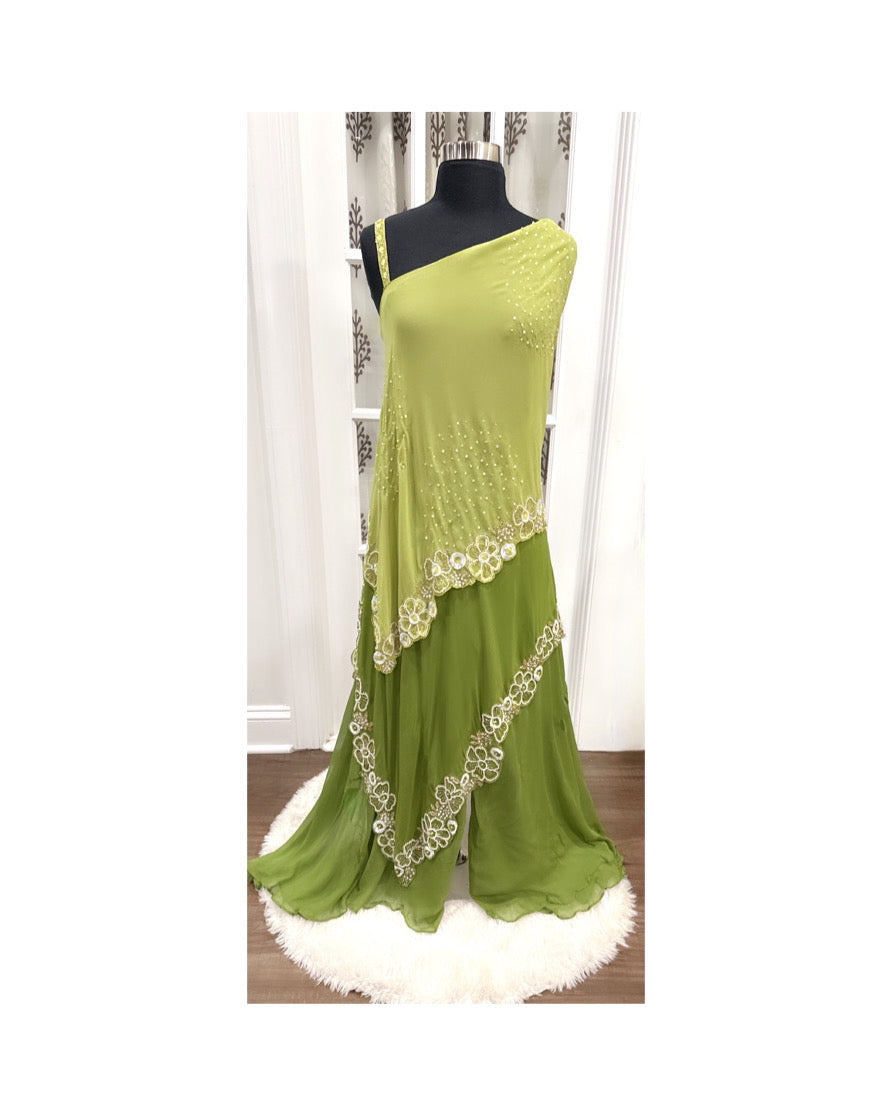 Lime Green Asymmetrical Indo-Western Dress palazzo set