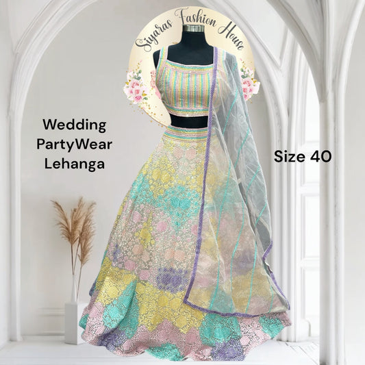 Dazzle in this heavy sequin pastel lehenga and own the night. Perfect for weddings celebrations
Grab it in size 38 40