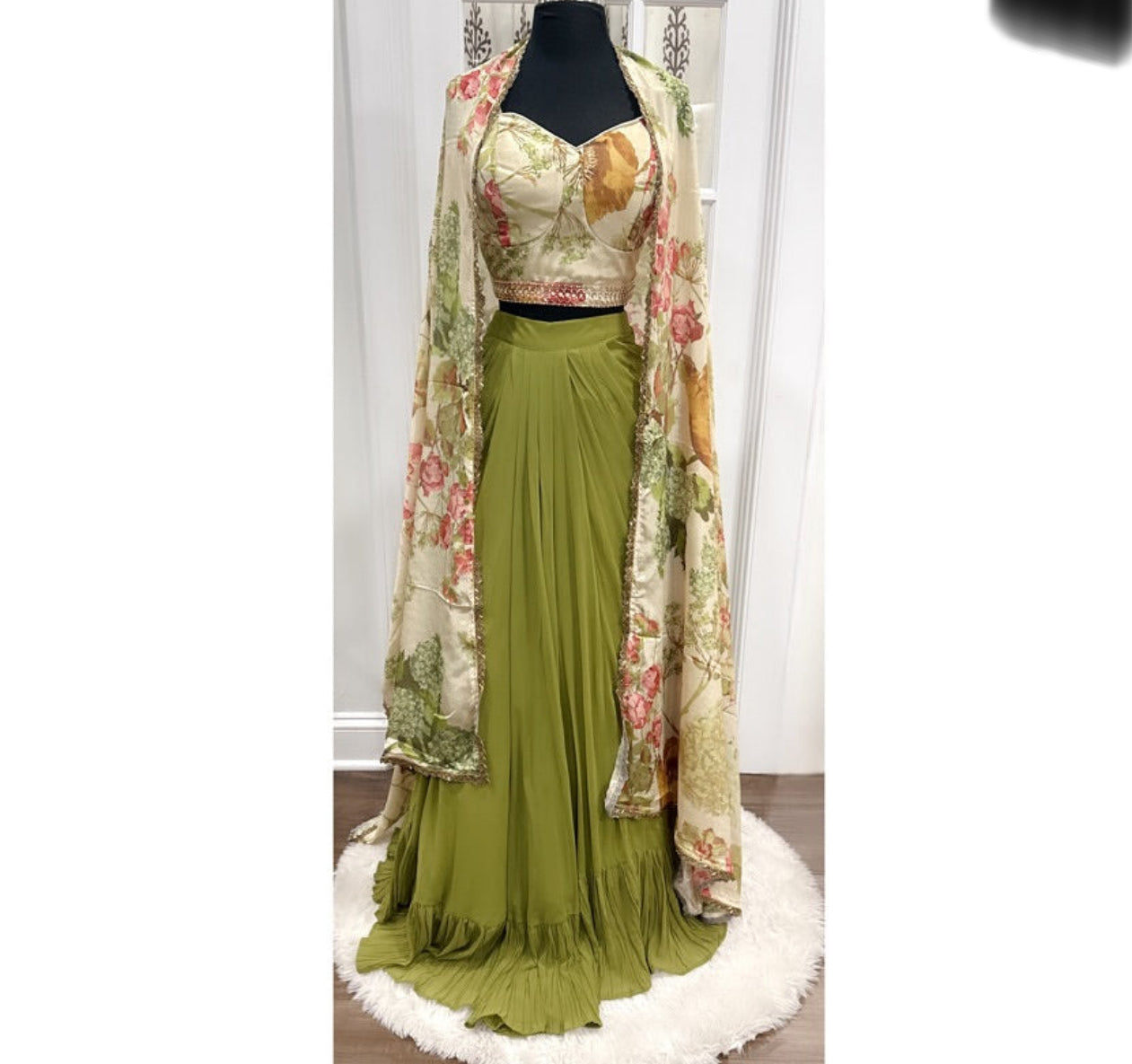 Chic Jacket style IndoWestern croptop Lehanga Mehendi green color size 40 Parywear Wedding outfit Trendy dress| Cocktail|mehendi|Rdy to ship