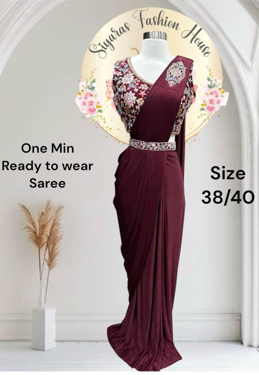 Beautiful Indowestern style cocktail saree/one mins saree in size 38/40 wedding wear.