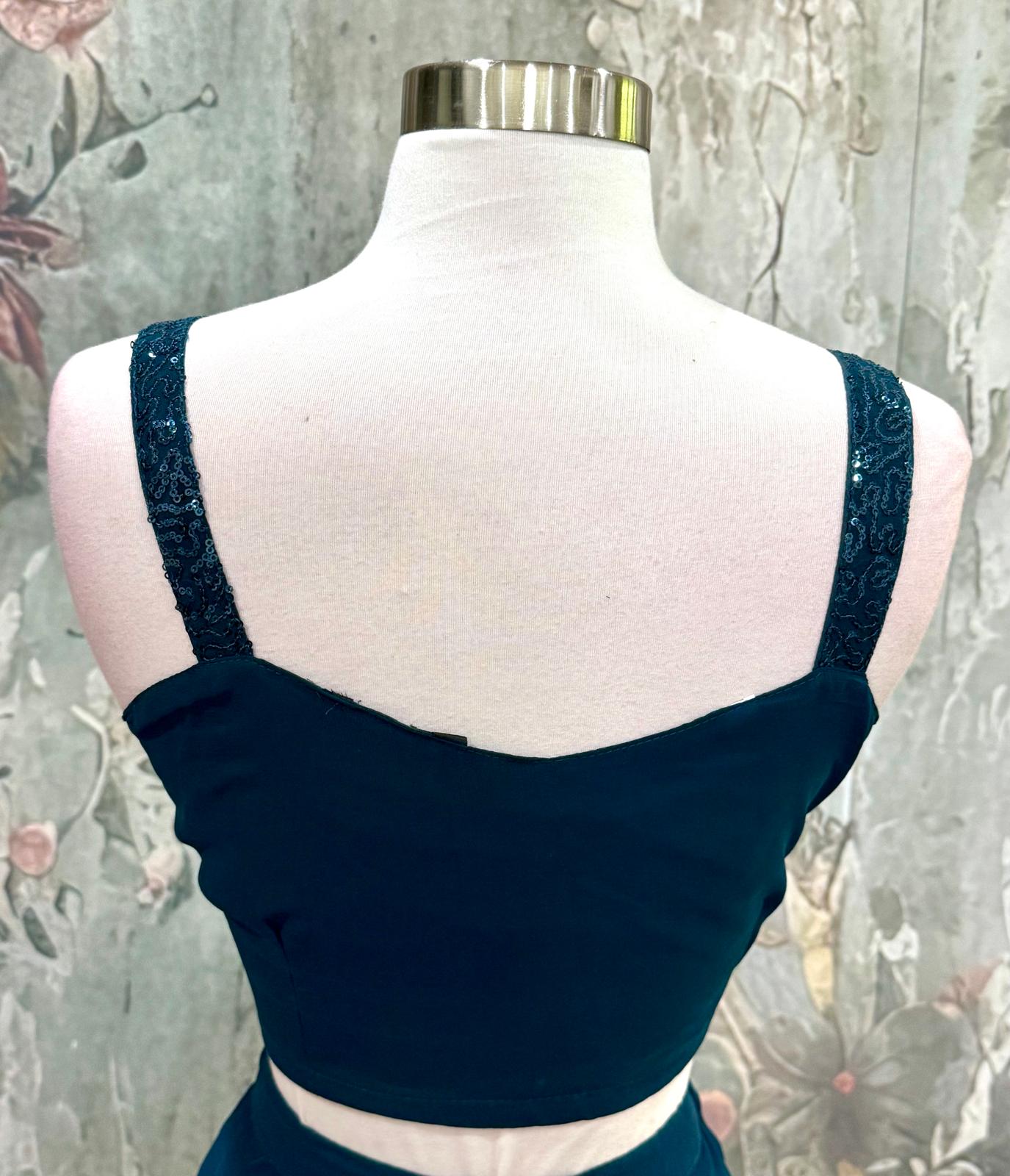 Beautiful Drape style lehenga in teal blue color. Available in size 34/36.