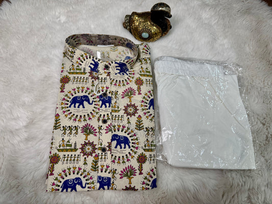 Lovely cotton mens kurta set with white pant. Available in size XL