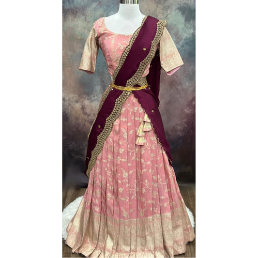 Glamorous vibes in pastel Pink tissue Lehanga. Fits size 38 to 42