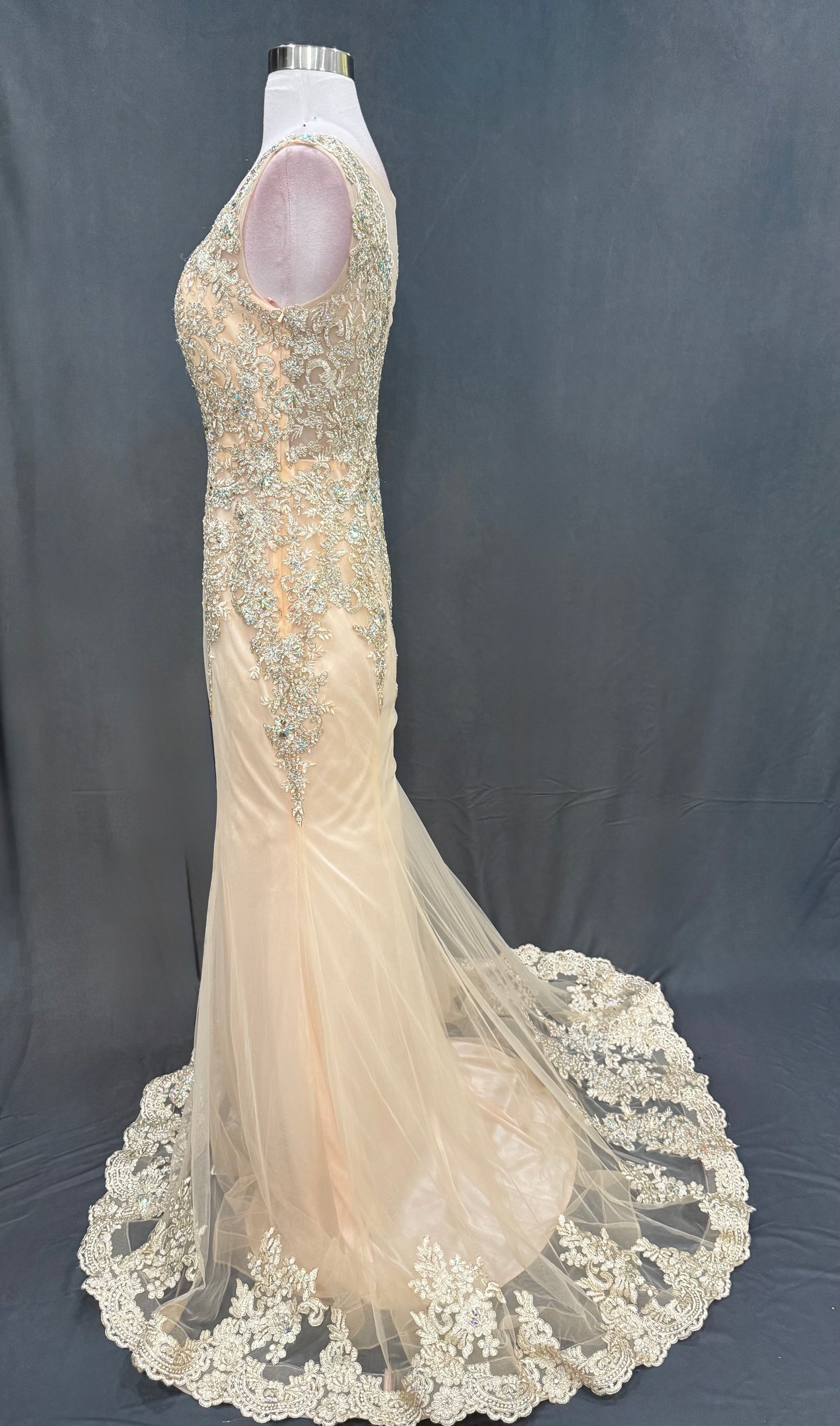 Beautiful Beaded and embroidery Evening fish cut style gown with trail on the backside 32