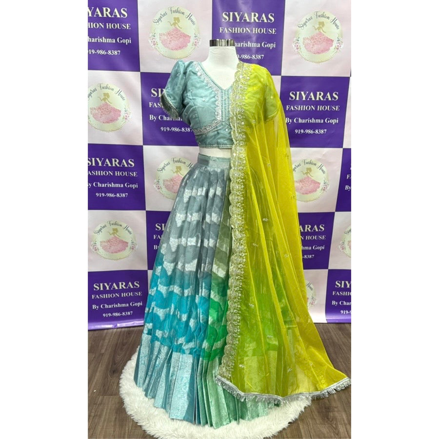 Beautiful Organza dual shade half saree. Now available in size 40-42