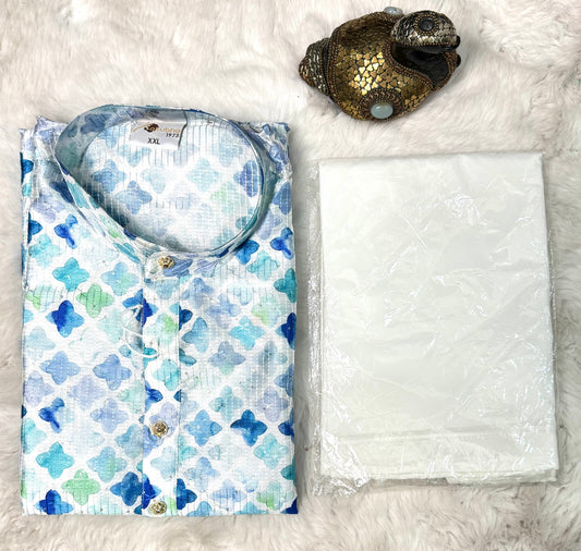 Cotton silk with sequins mens kurta set. Available in size Medium 38 / Large 40 and XXL 44