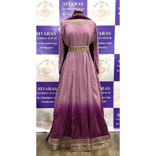 Beautiful lavender dual shade PartyWear ear long gown. Available in size 42/44/46