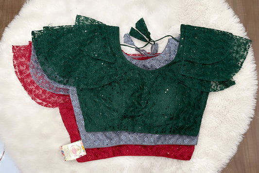 Beautiful 3 layer raffle hand with sequin blouses / CropTop perfect to wear on lehanga or sarees.