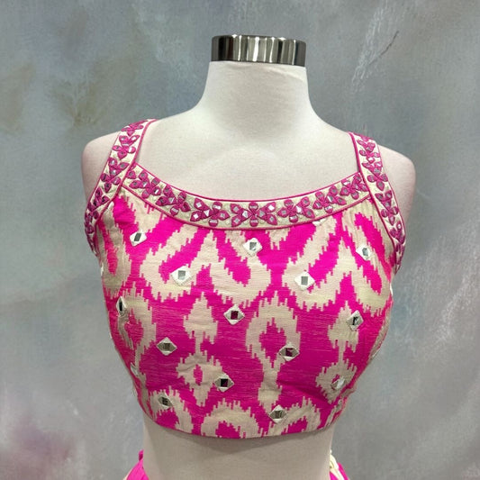 Beautiful pink and off white Lehanga choli with mirror work blouse size 36