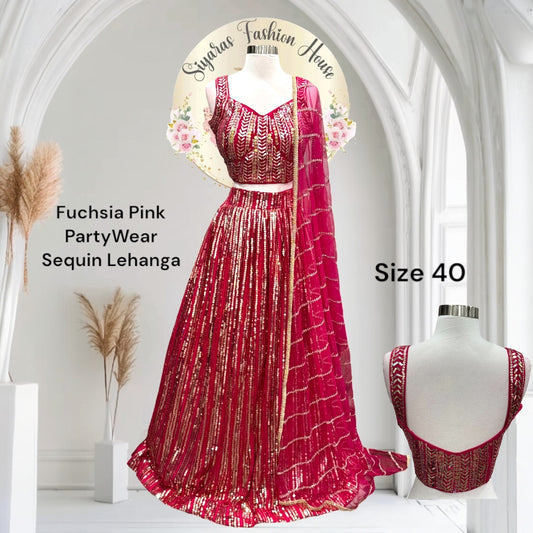 Stunning fuchsia pink sequin lehanga Designed to dazzle, styled to slay. Perfect for weddings, sangeet & Grand celebrations. Available in size 40