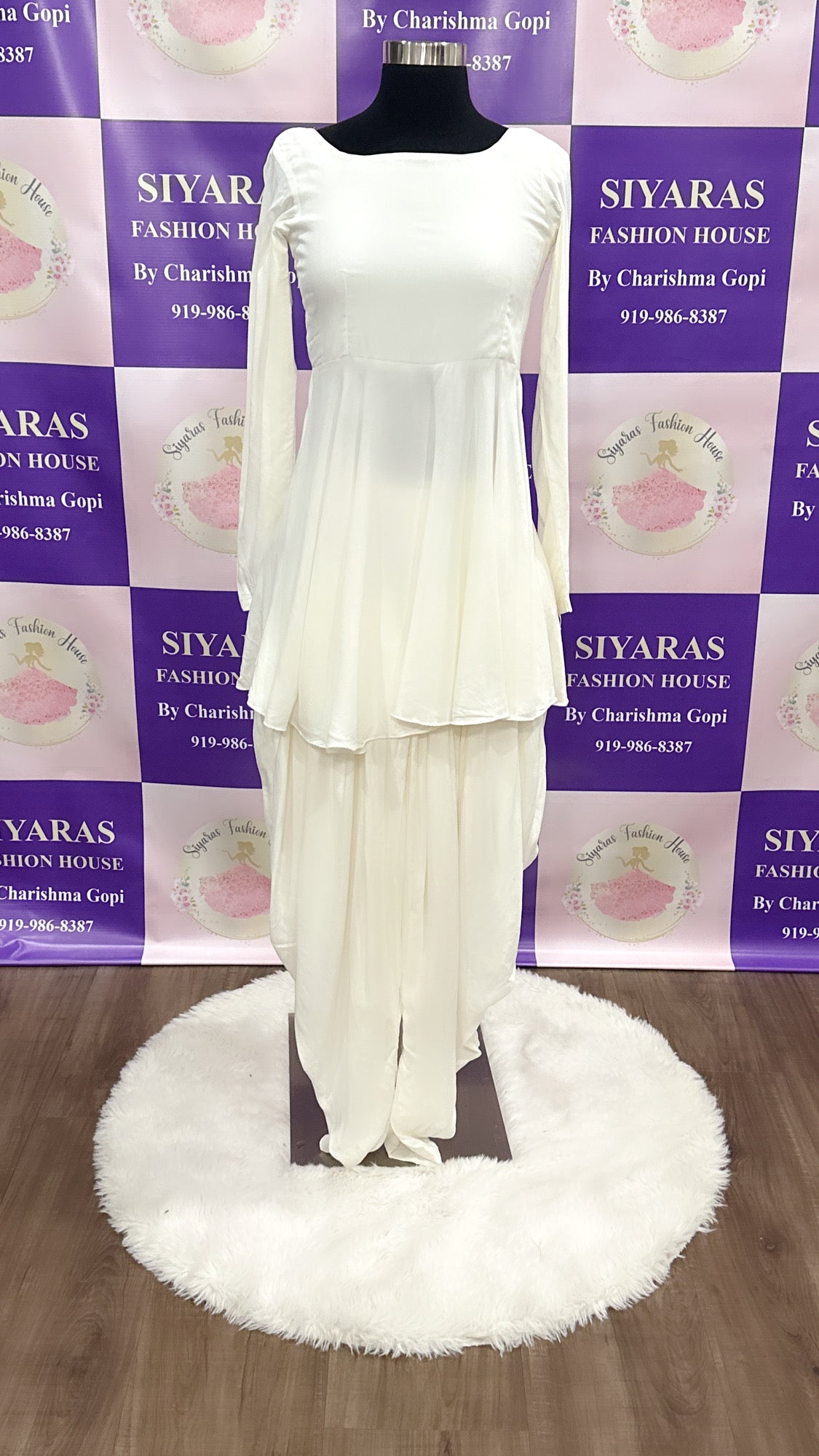 Pretty white Dhoti Style Dress with peplum top and Kalamkari Jacket