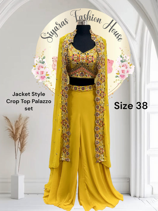 Yellow Haldi Outfit Jacket style croptop palazzo set for teens/adults size 38