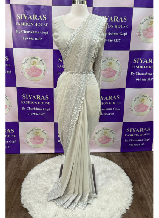 Gorgeous Partywear Georgette Saree with Stitched blouse size 36 thread work and stone work