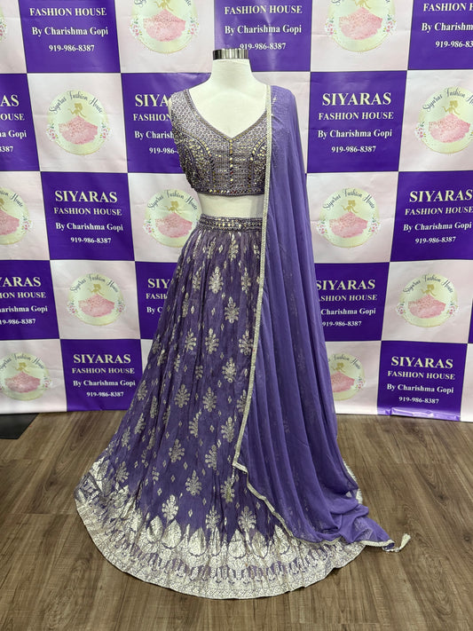 Beautiful Mirror work Jaguar silk Lehanga in royal purple color stitched blouse size 38 wedding Partywear outfit ready to ship USA