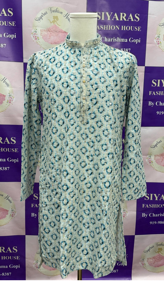 Elegant Men’s sequin kurta with white pant premium buttons pyjama set perfect for weddings & Diwali parties size 36,38,40,42,44