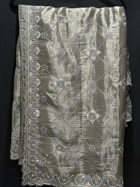 Gorgeous shimmery Partywear saree with stone and embroidery work all over Saree wedding reception size 36 to 42 ready to ship USA NC