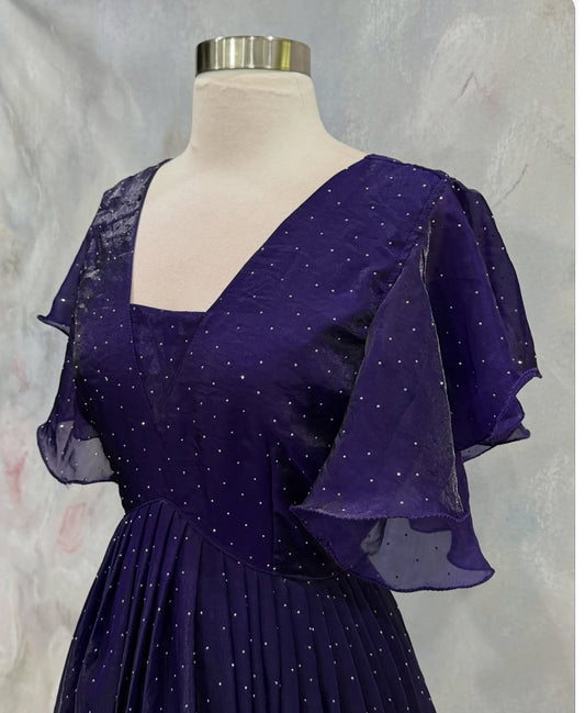 Customized Long gown premium tissue fabric with all over swaroski stone work elegant Partywear dress size 38/40