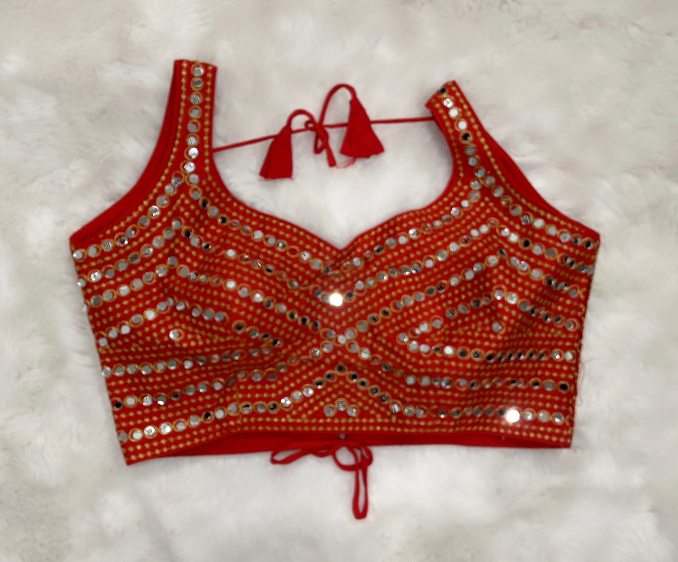 Lovely glass mirror work croptop /blouse. Hands can be attached. Size 36 and 38 is available