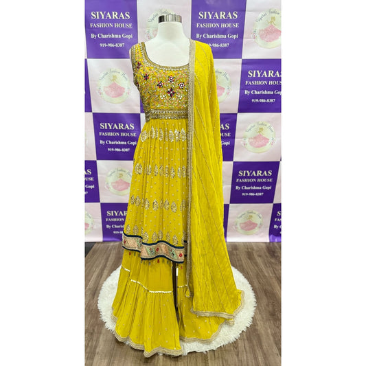 Beautiful Georgette Sharara set perfect for party wear and wedding collection. Available in size 42. Can be altered to your size from 38 to 40