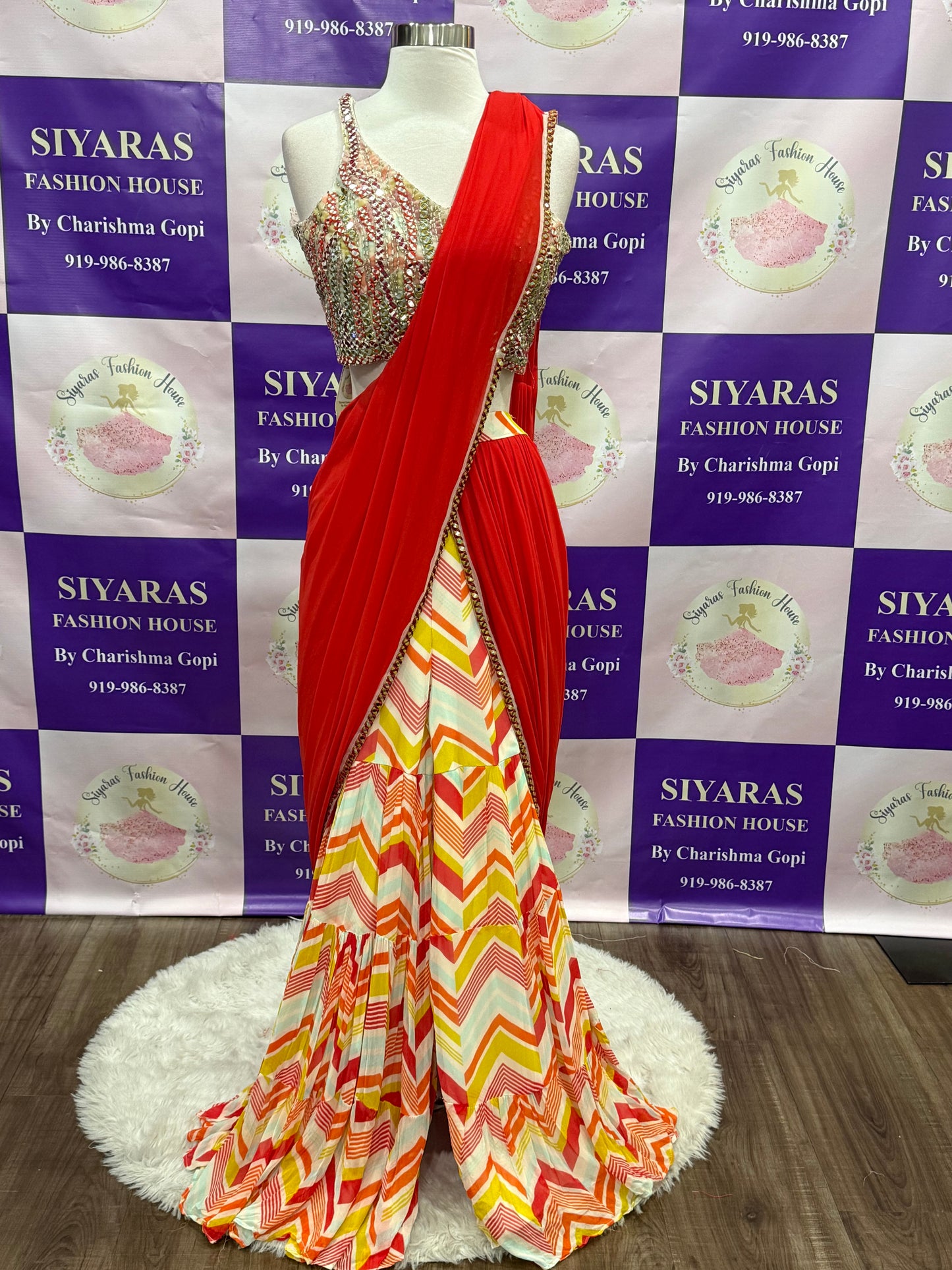 Beautiful Sharara drape style lehenga perfect party wear for sangeeth / wedding / birthday party. Available in size 40.