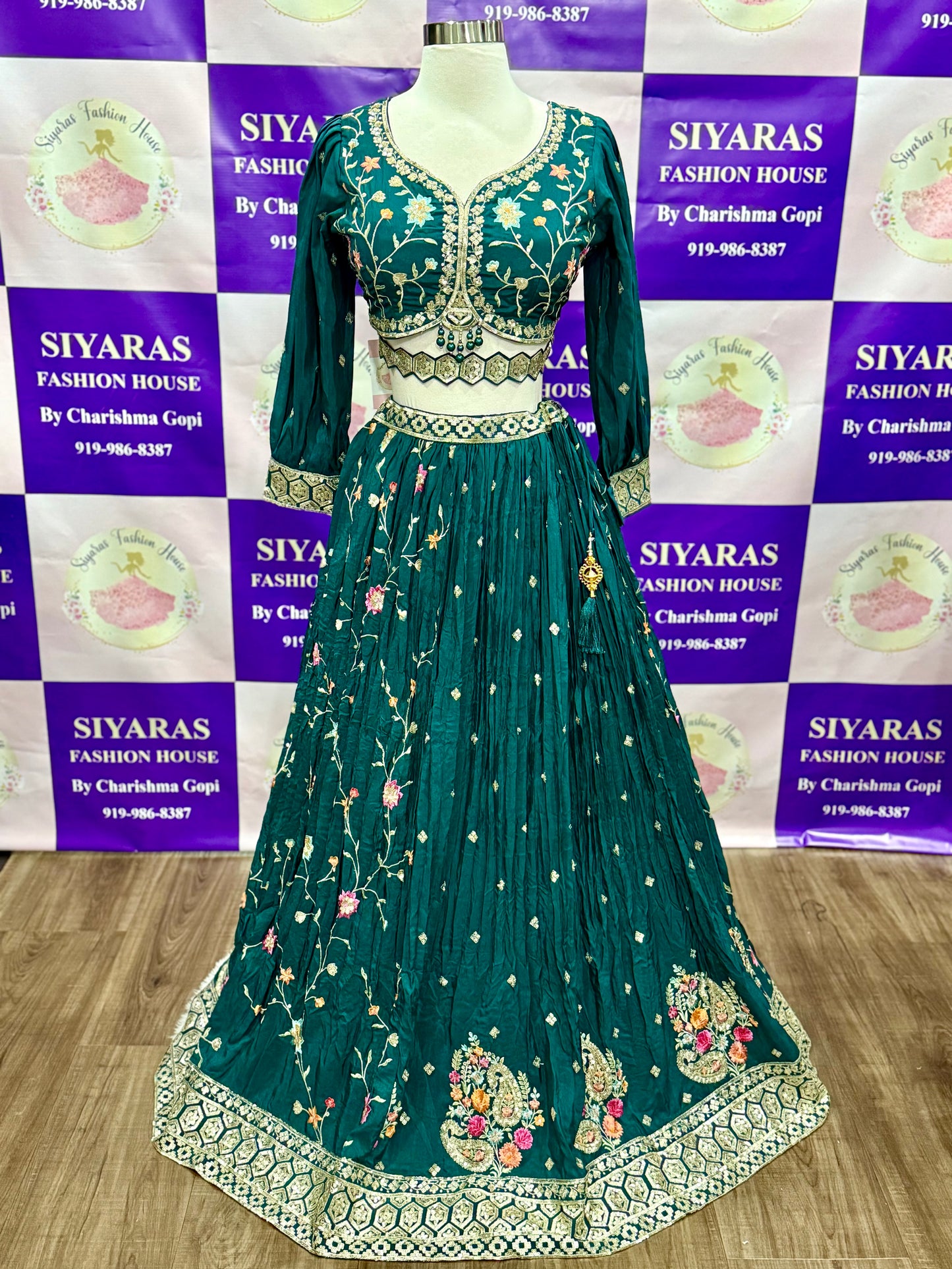 Gorgeous teal blue Lehanga Choli with multi color sequence embroidery size 40 in chinon fabric, Partywear Sress Ready to ship USA