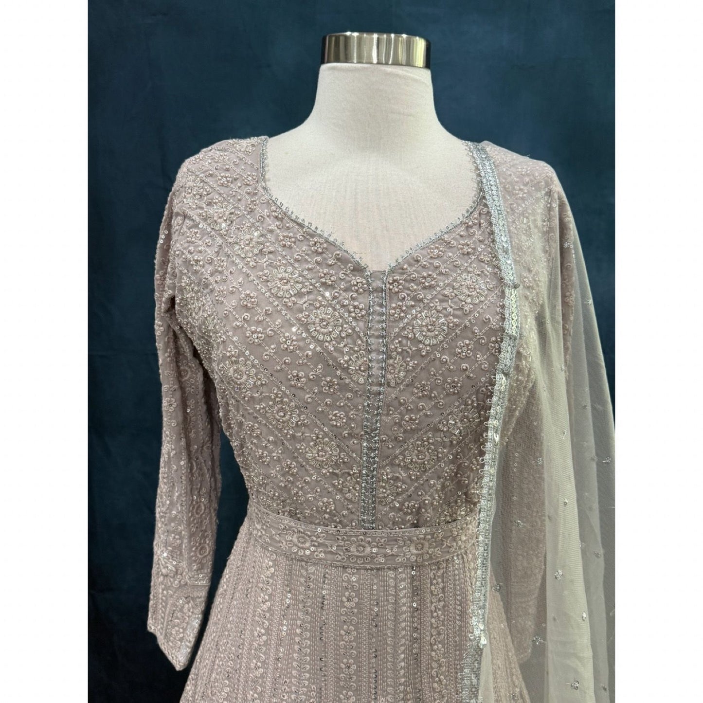 Beautiful party wear yellow Chikankari long gown available in size 40. Perfect for wedding/ sangeeth/ birthday parties and other occasions.