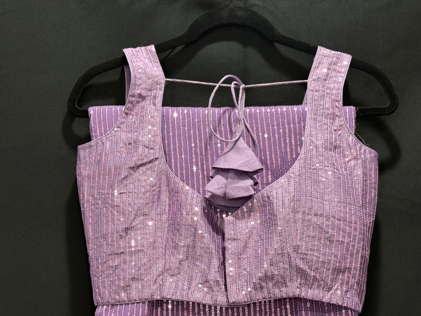 Elegant Georgette Lavender Sequin partywear Saree with stitched designer blouse sleeves size 36-40 fall pico done ready to ship USA NC