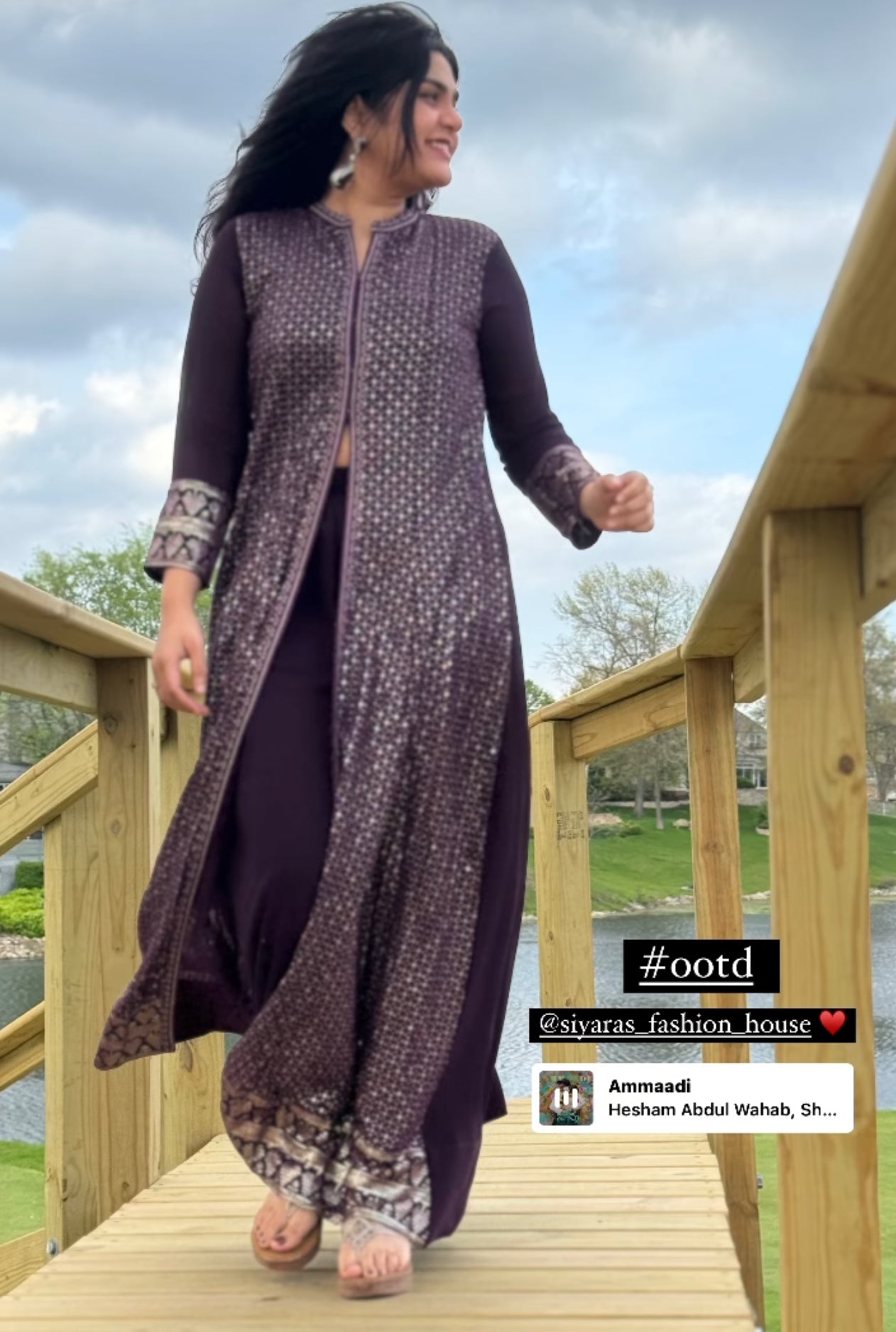 Beautiful soft sequence party wear long stylish gown with front slit with palazzo pant. Fits size 38, 40, 42