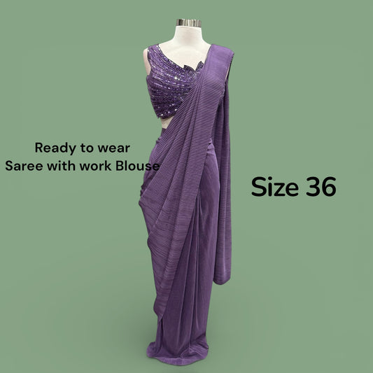Gorgeous Partywear Ready to Wear Saree with Hand work designer blouse size 36 Ready to ship USA