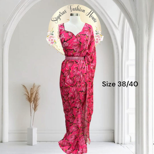 Blooming in elegance 💖 Wrapped in pink perfection. This handwork floral beauty is pure party vibes! 💃💫 #SareeLove”
Size 38/40