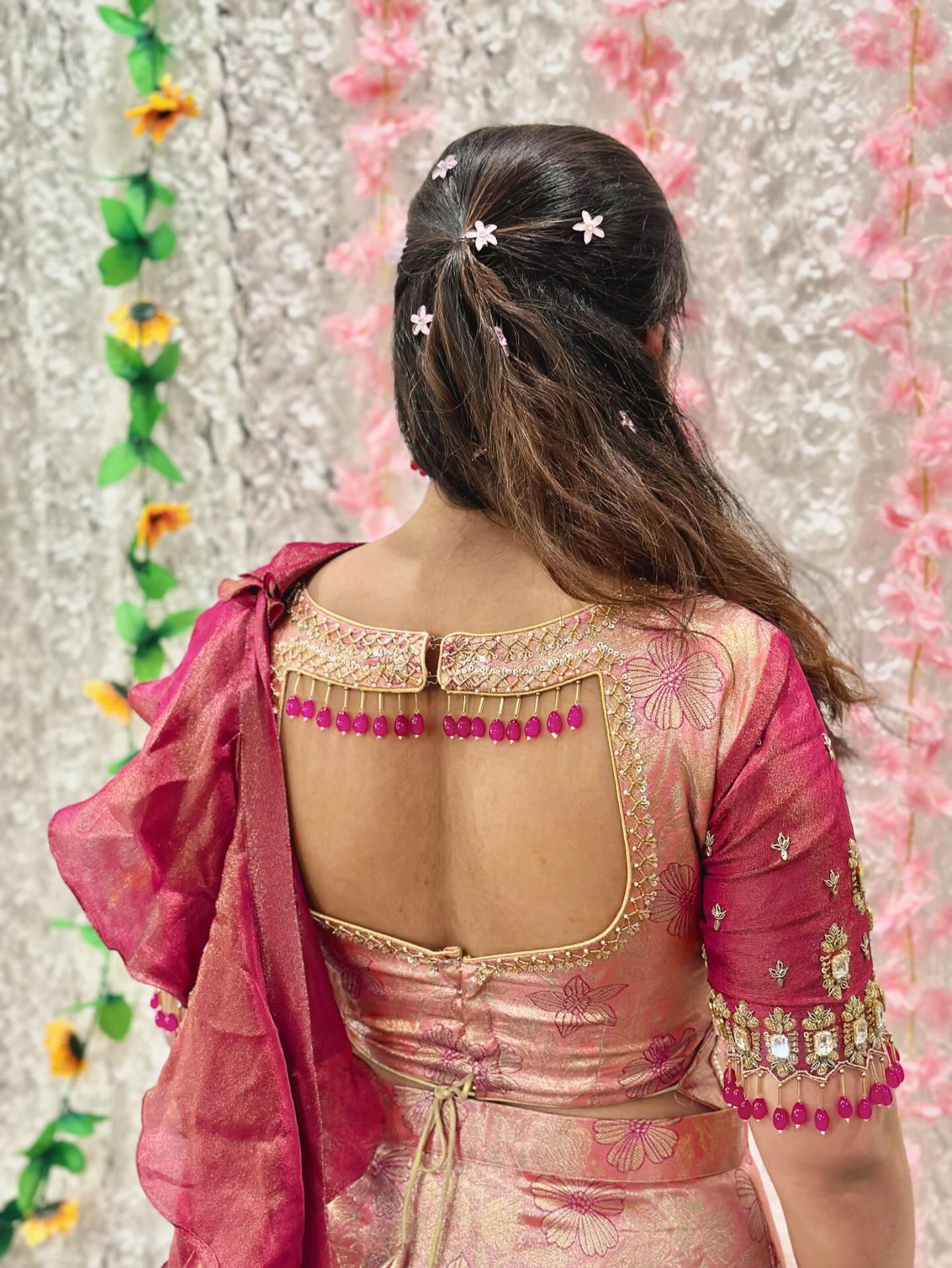 Beautiful Traditional party wear dress in Kanchi Pattu and Tissue silk Combo half saree with (Hand Maggam work) / Lehanga perfect for any occasion available in size 38 to 40