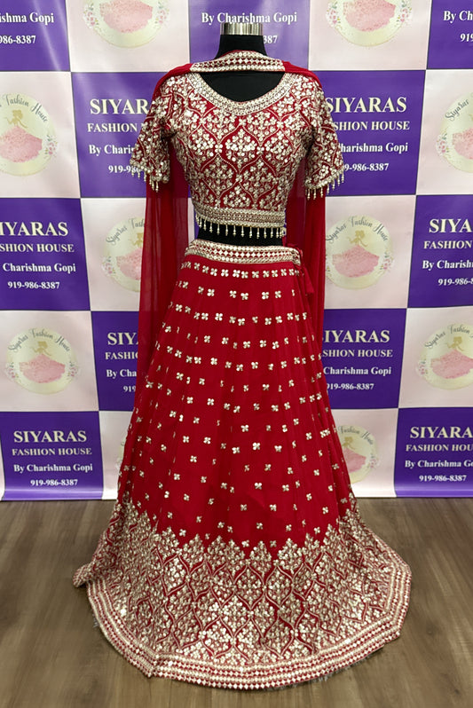 Bollywood Red Sequin Embroidery Georgette Lehenga Choli Set with butterfly dupatta size 40 PartyWear dress
