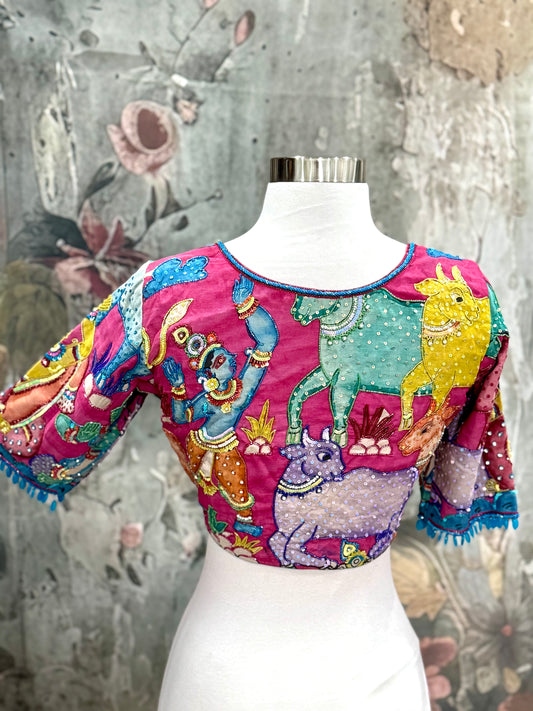 Pure PenKalamkari Maggam work blouse size 38-42. MaggamElegance.