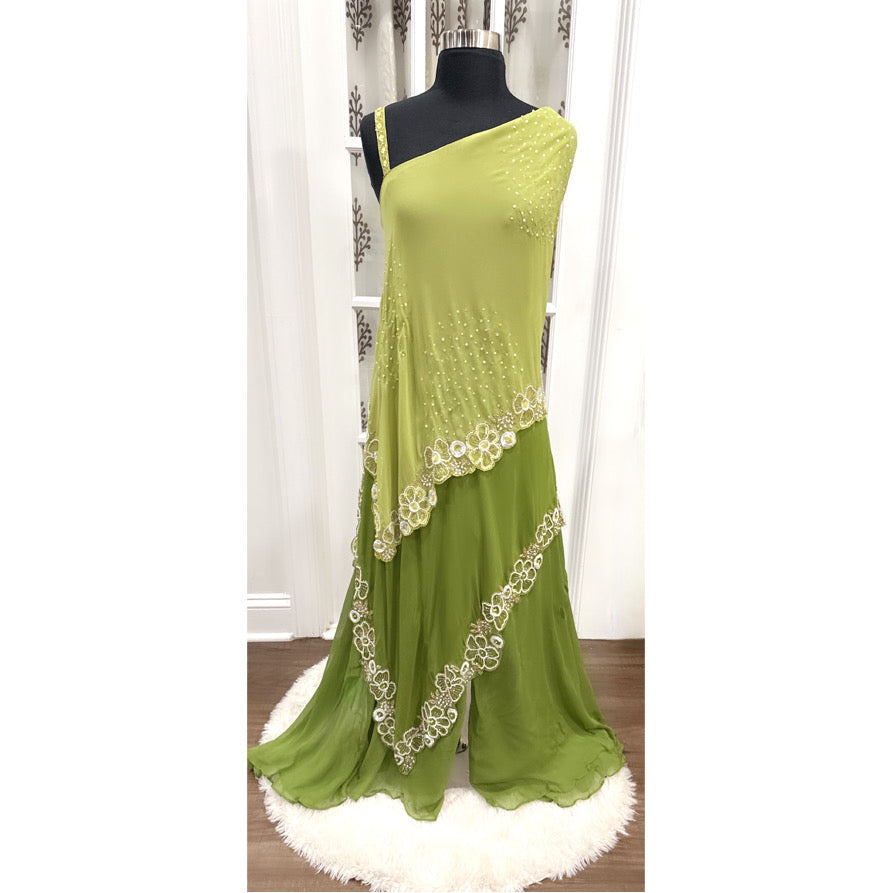 Lime Green Asymmetrical Indo-Western Dress palazzo set