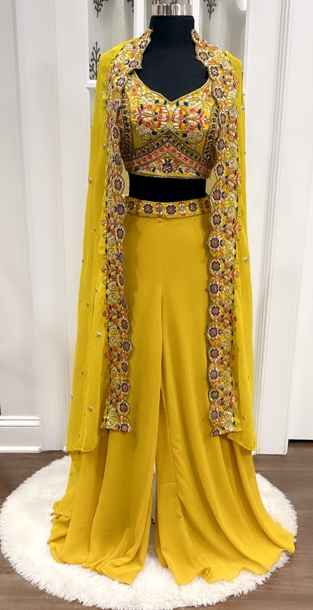 Yellow Haldi Outfit Jacket style croptop palazzo set for teens/adults size 38