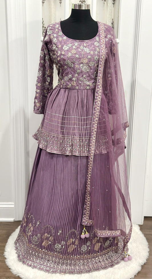 Beautiful Peplum style lehanga in elegant eggplant color with matching dupatta