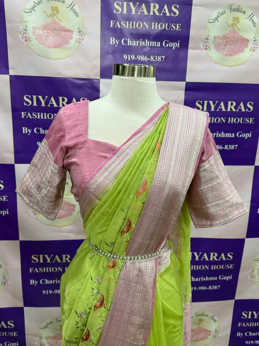Beautiful Chanderi Silk with embroidery work on the work. Available in size 42 to 46