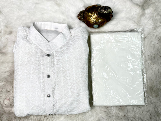 Beautiful heavy Chikankari men’s kurta set with white pant. Available in size 36