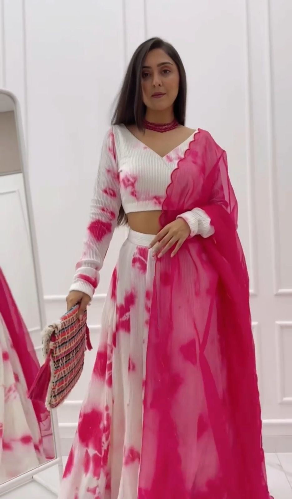 Elegant Pink Tye and Dye Georgette fabric with sequence weave lehanga choli Busget friendly price fully stitched